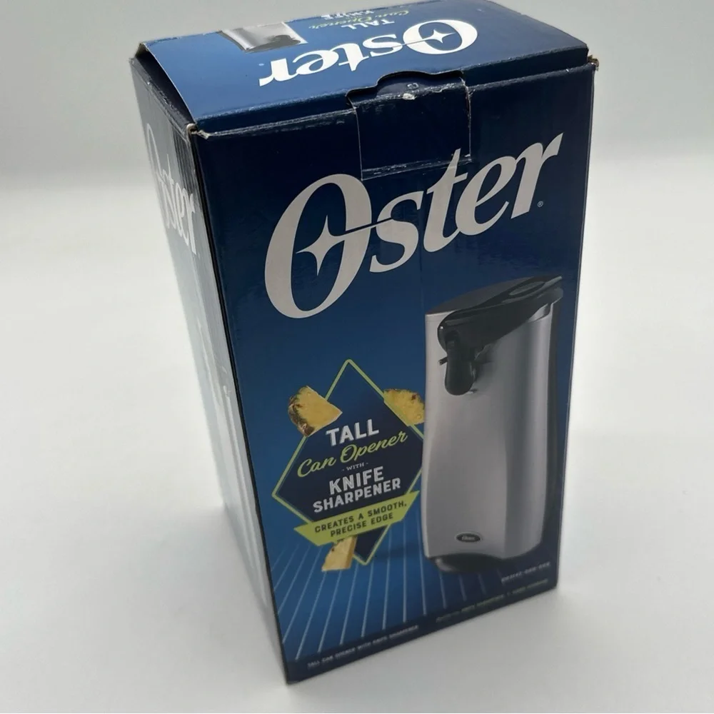 Oster Silver Electric Can Opener with Magnetic Lid Lifter – Hands-Free Operation
